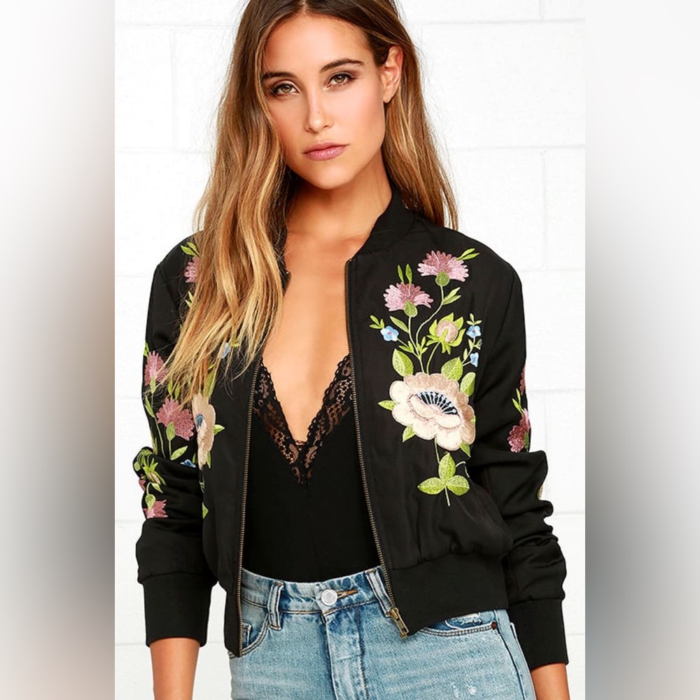 Glamorous Black Embroidered Bomber Jacket